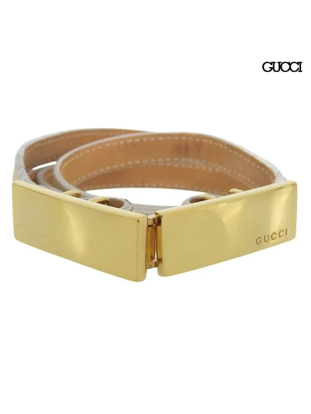 Gucci Era Gold Plate Leather Thin Belt Beige